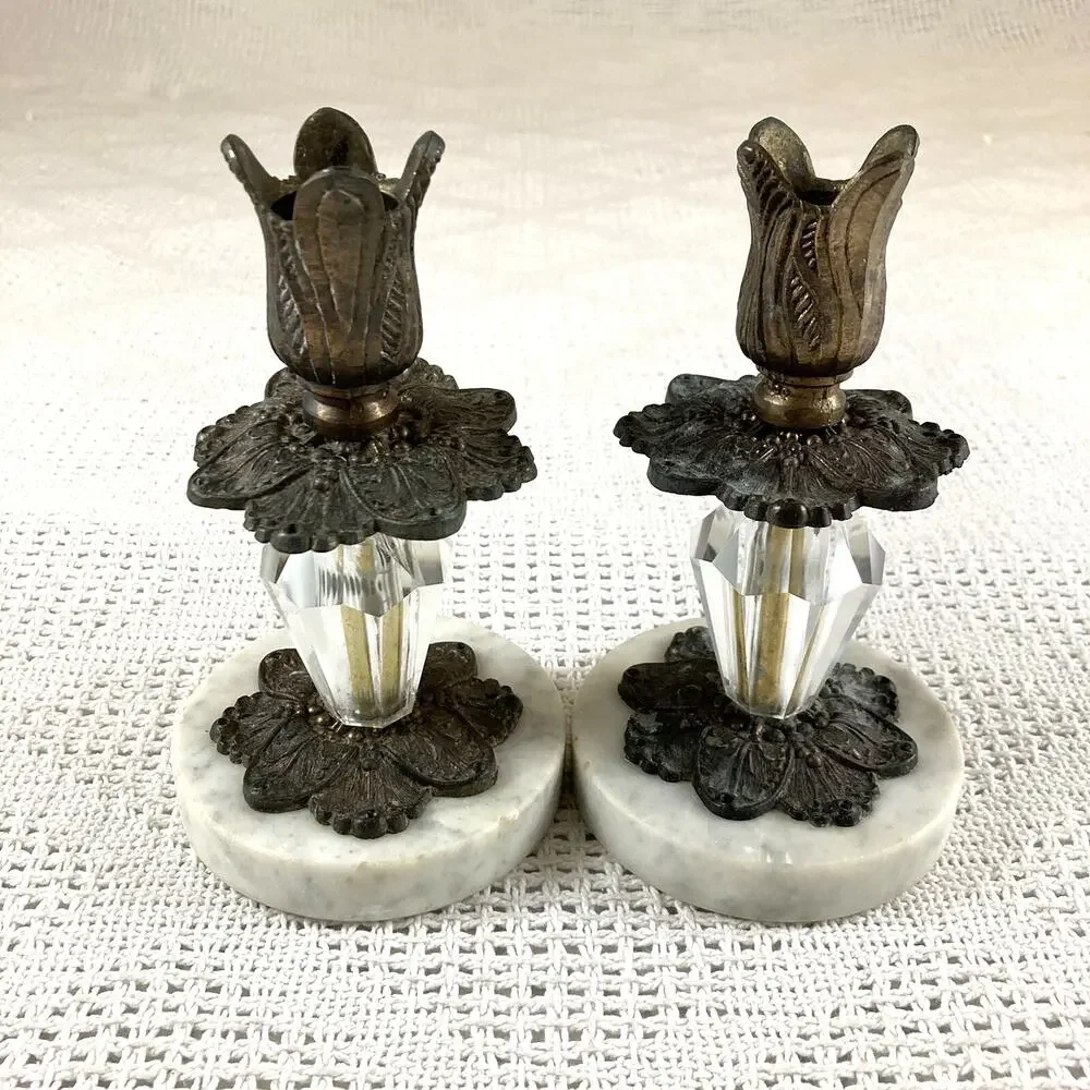 Marble Candlestick Holders Bronze A.B. Moulds Intricate Floral Pair 7